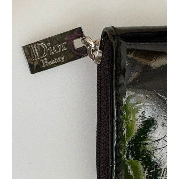 DIOR Beauty Black Patent Leather Zip Around Credit Card Holder Small Wallet - Picture 3 of 8